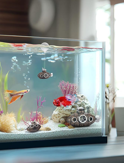 SARDVISA 2.1 in Mini Floating Submarine Fish Tank Decoration, Safe Resin Aquarium Decoration for Betta Toys, Cichlid, Goldfish, Shrimps and Hermit Crabs, Cute Retro Underwater Fish Tank Accessories