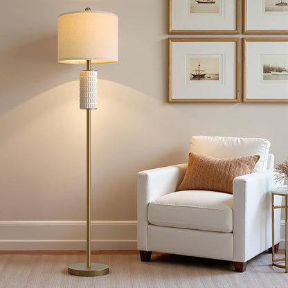 PoKat Antique Gold Ceramic Floor Lamp for Living Room Bedroom, 64" Modern Tall Standing Lamp with Rotary Switch, Traditional Living Room Lamp for Corner, Home Office, Nursery, Warm Gold