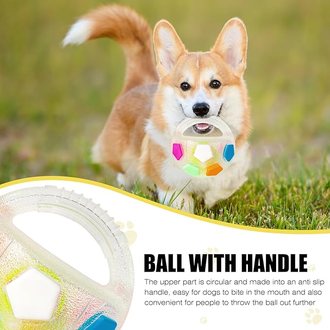 Dog Toy Ball with Handle, Toss and Fetch Play, Interactive Ball for Dogs Playing, Squeaky Floating (Transparent)