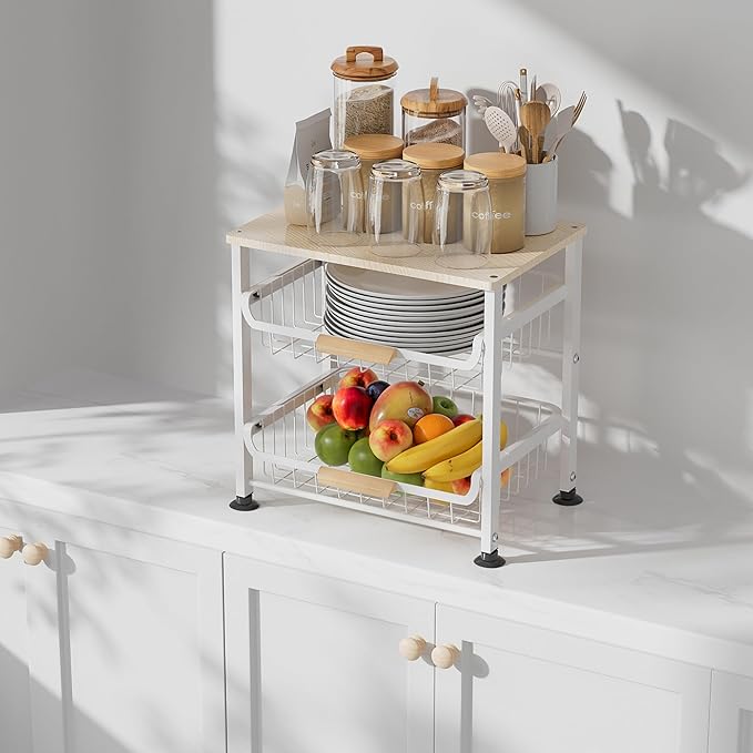 3-layer Kitchen Fruit Storage Basket Snack Rack, Countertop & Desktop Pull-out