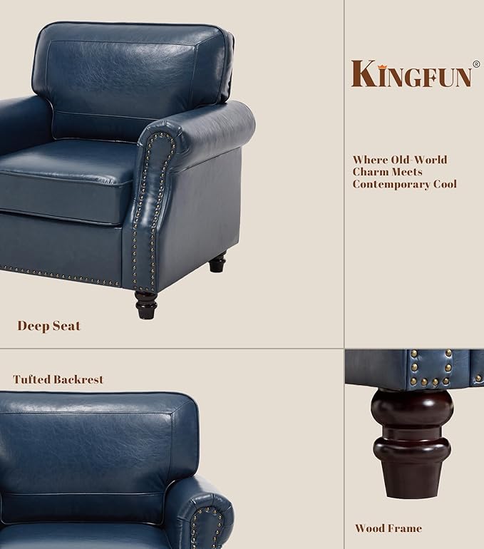WILLOVE Accent Chair, Faux Letaher Arm Chair, Reading Chair for Living Room, Bedroom & Offcie, Blue