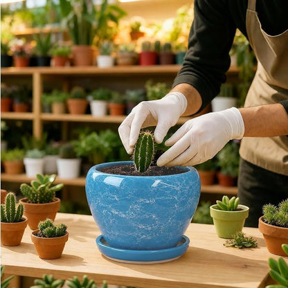 Deep Dream 6 Inch Plant Pots- Ceramic Planter Pot with Drainage Hole and Saucer, Round Flower Pot for Indoor Outdoor Succulent, Snake Plants and Cactus, Gemstone Blue