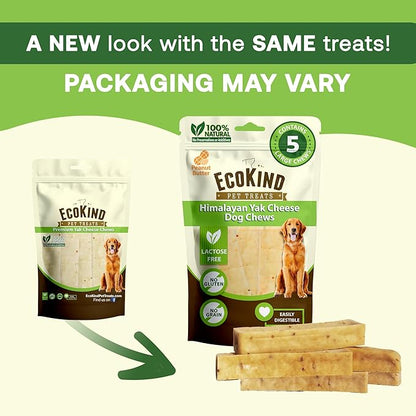 EcoKind Premium Gold Yak Cheese Himalayan Dog Chews, Dog Treats Large Breed, All Natural, High Protein Chew, Peanut Butter, Large - 18+ Chews