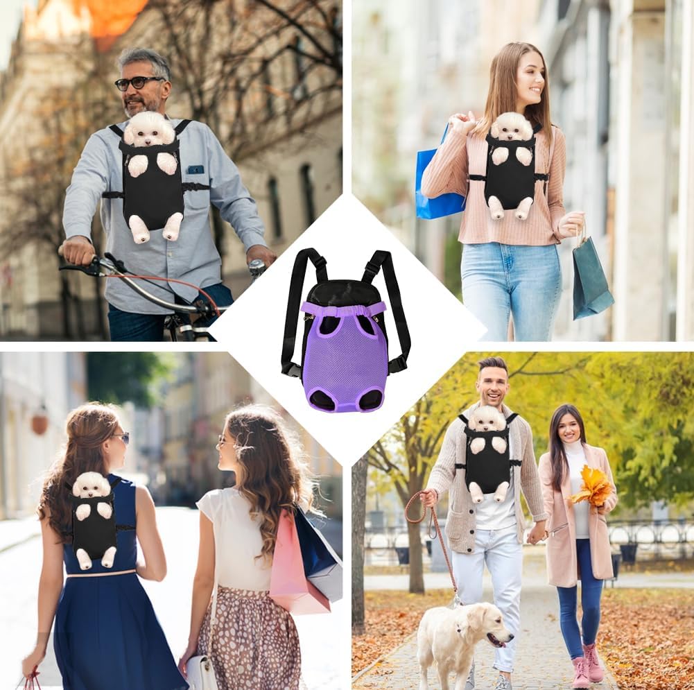 FEimaX Dog Carrier Backpack Pet Legs Out Front Cat Travel Bag, Adjustable Puppy Backpacks Carriers Hands-Free for Small Medium Dogs Cats Hiking Traveling Camping Daily Walking (X-Large, Purple)