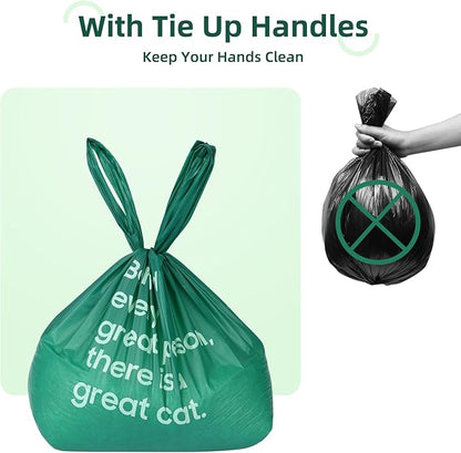 125 Count Cat Poop Bags with Handle, 100% Compostable & Biodegradable for Kitty Dog Pet Waste, Cornstarch-Based Disposable Litter Trash Bag, Extra-Thick, Leak Proof, Easy to Tie, Unscented