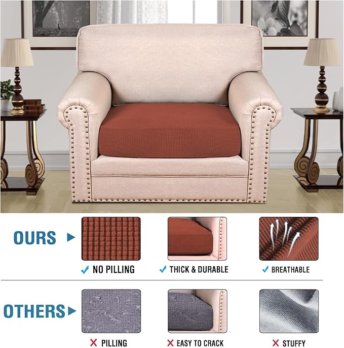H.VERSAILTEX Super Stretch Individual Seat Cushion Covers Sofa Covers Couch Cushion Covers Slipcover Sets Thick Jacquard Textured Twill Fabric (1 Piece Chair Cushion Cover, Rust)