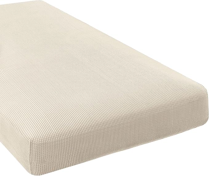 H.VERSAILTEX Super Stretch Individual Chaise Cover Sectional Couch Covers for L Shaped Sofa Both Left/Right Featuring Thick Jacquard Textured Twill Fabric (1 Piece Chaise Cover, Natural)