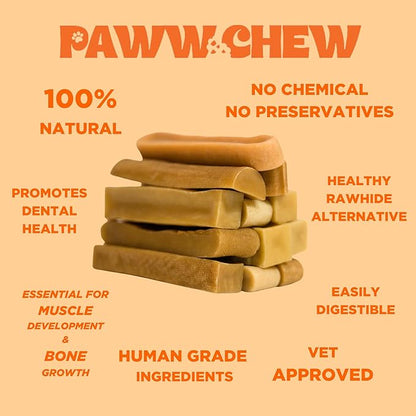Paww Chew Yak Chews For Large Dogs - 100% Natural, Long Lasting Dog Treats, (Large - 4 Pack) High Protein, Great for Oral Health, Odor-Free, Gluten-Free, Limited Ingredients Yak Bone for Power-Chewers