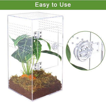 NANEEZOO Jumping Spider Enclosure with Front Opening Door, 6"x6"x12" Reptile Breeding Box Micro Habitat Terrarium for Small Tree Dwelling Reptiles, Spiders, Mantis & Invertebrates