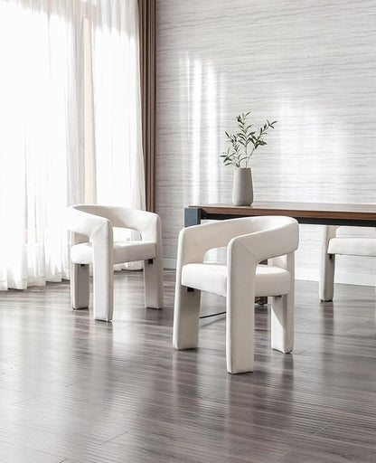 DAYALANE Modern Barrel Dining Chairs Set of 2, Upholstered Kitchen Chairs with Arms Comfy Fabric Side Chair for Living Room/Dining Room/Reception, Linen Cream