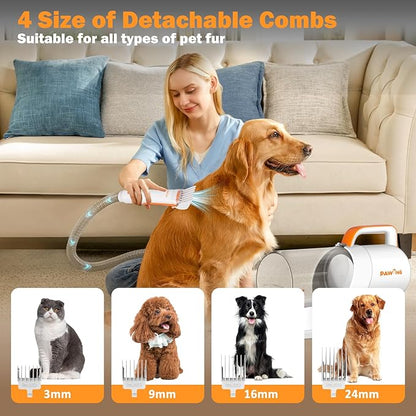 Pet Grooming Kit with Vacuum, All-in-1 Professional Deshedding Tools for Dogs & Cats - Low Noise Dogs Vacuum Cleaner with 2L Large Capacity Dust Cup for Shedding Pet Hair