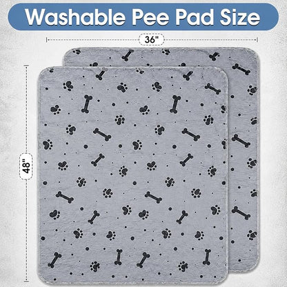 Washable Pee Pads for Dogs 2 Packs 36’’ x 48’’ Reusable Puppy Pads Waterproof Pet Mat Heavy Absorbent Leakproof Dog Playpen Mat for Crate, Whelping and Indoor Potty Training