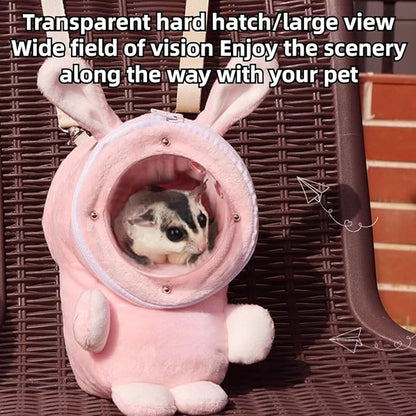 Sugar Glider Bonding Pouch Bonding Pouch Carry for Rat Syrian Hamster Hedgehog Small Pocket Pets, Gerbil Travel Bag Cute Bunny-Shaped Outing Bag with Large Transparent Window (Dark Grey,Large)