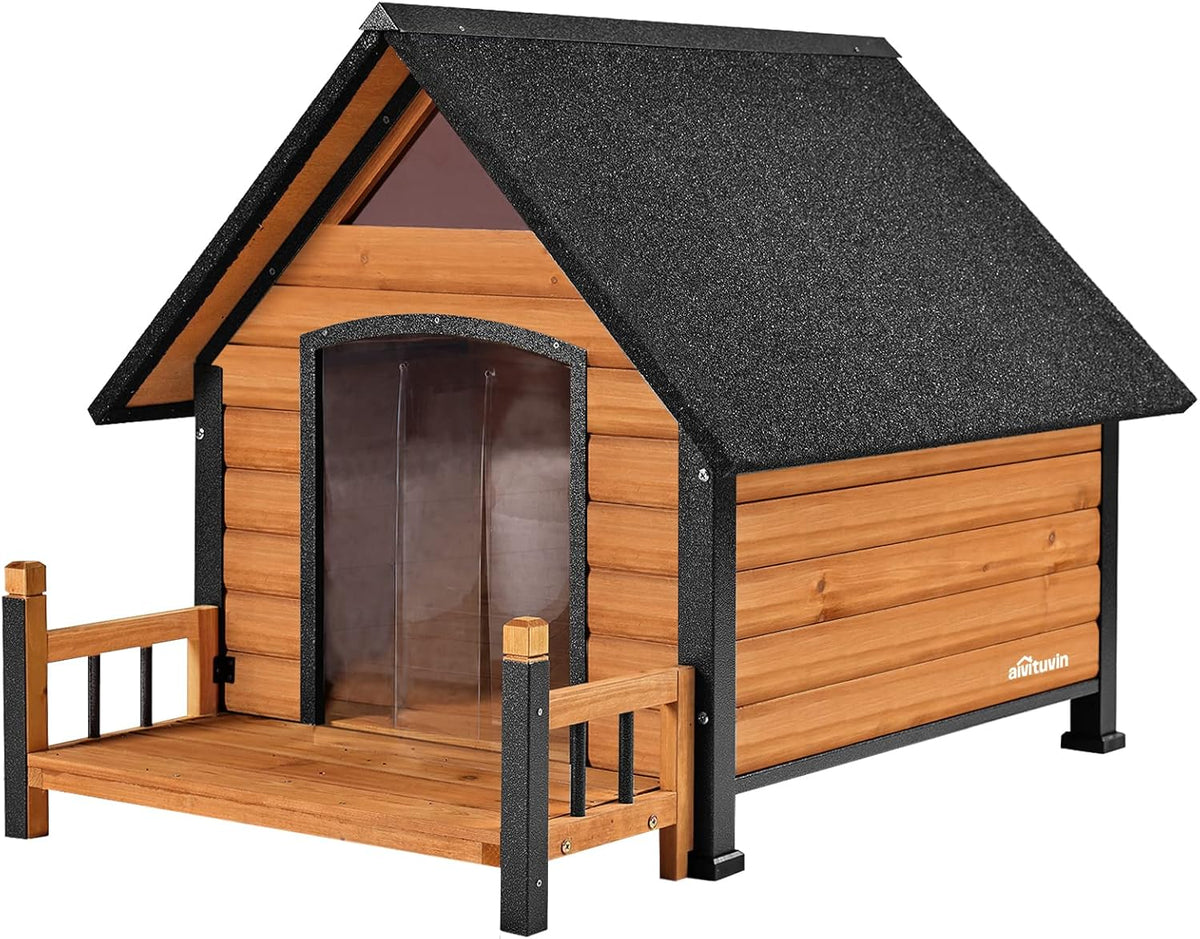 Outdoor Dog House, Waterproof Puppy Shelter Indoor Doghouse with Elevated Floor, Anti-Bite Design Dog Home for Small Medium Dogs with Porch