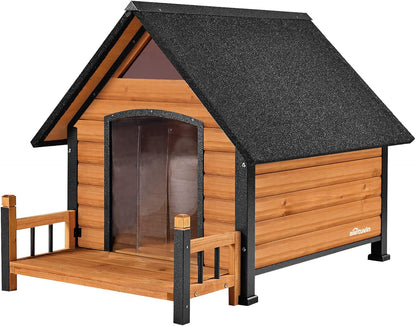 Outdoor Dog House, Waterproof Puppy Shelter Indoor Doghouse with Elevated Floor, Anti-Bite Design Dog Home for Small Medium Dogs with Porch