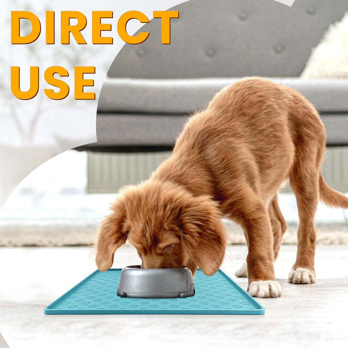 Ptlom Dog Food Mat Anti-Slip Bowl Mats for Food and Water, Waterproof Silicone Pet Placemat with High Raised Edges, Non-Slip Puppy Feeding Tray for Small, Medium Large Cats Dogs, Blue, 11.8"x11.8"