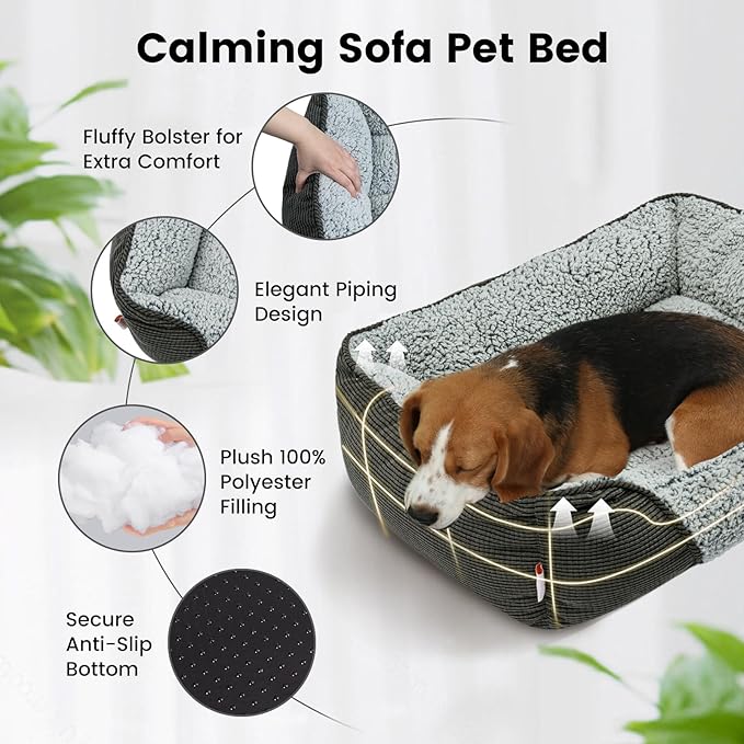 Miguel Washable Dog Bed with Removable Cushion for Medium Small Dogs, Easy to Wash Pet Sofa Bed with Side, Rectangle Bolster Cat Bed Calming Cuddle Puppy Bed with Anti-Slip Bottom, Gray 25 Inch