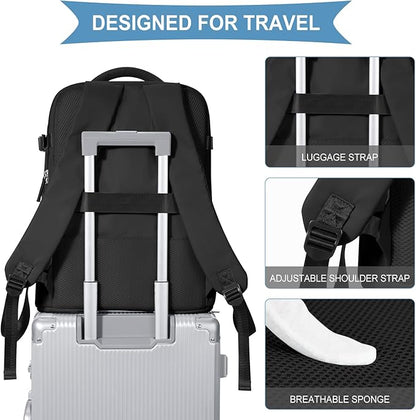 coowoz Travel Backpack For Women Men,Carry On Backpack,Hiking Backpack Waterproof Outdoor Sports Rucksack Casual Daypack Travel Essentials(Black) 25L