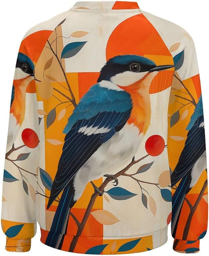 Womens Long Sleeve Tops Y2k Japanese Art Print Sweatshirts Fall Pullover for Women Crewneck Vintage Shirts Boho Tops