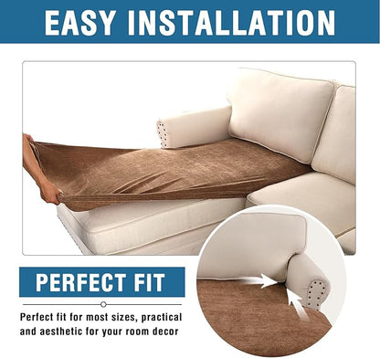 H.VERSAILTEX Couch Cushion Covers Stretch Chenille Chaise Lounge Covers Slipcover Thick Soft Sectional Couch Covers for L Shaped Sofa Both Left/Right(3 Seater Sofa Cushion Cover,Caramel)