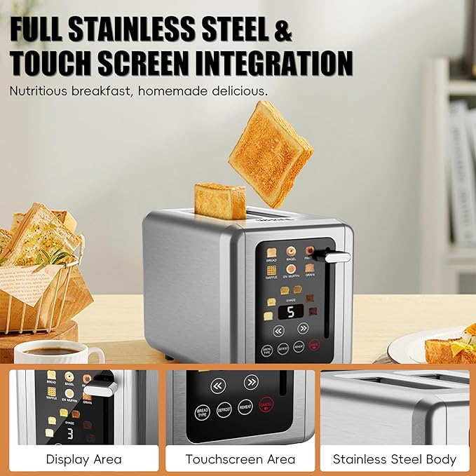 WHALL Touch Screen Toaster 2 Slice, Smart Digital Toaster