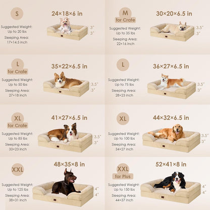 EHEYCIGA Orthopedic Dog Beds for Large Dogs, Waterproof Memory Foam Large Dog Bed with Sides, Non-Slip Bottom and Egg-Crate Foam Pet Couch Bed with Washable Removable Cover, Greige