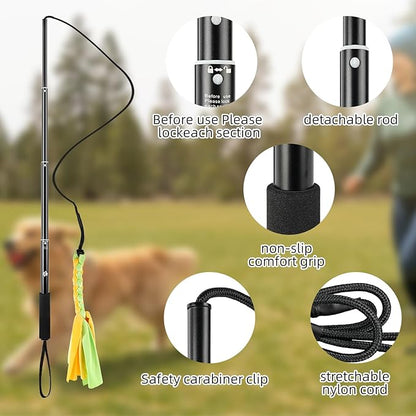 Flirt Pole for Dogs, Extendable Dog Flirt Pole with Detachable Interactive Toys Teaser Wand with Lure Chewing Toy for Outdoor Exercise & Training Interactive Toys Heavy Duty Dog Toy