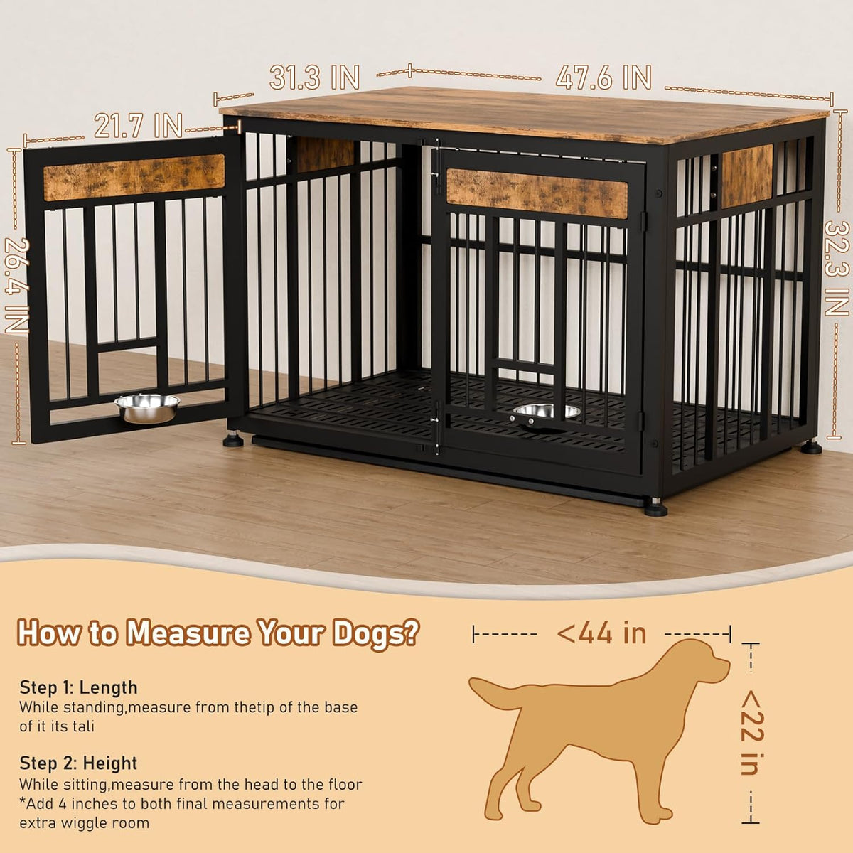 48 Inch Heavy Duty Dog Crate Furniture for Large Dogs, Decorative Pet House End Table, Extra Large Wooden Cage Kennel Furniture Indoor