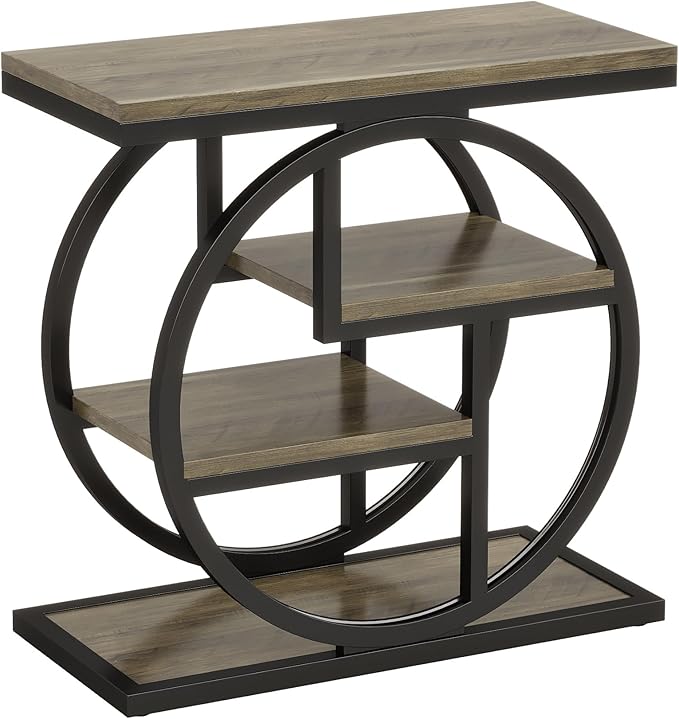 Tribesigns End Table Set of 2, 4-Tier Narrow Side Table with Storage Shelves, Wood Small Sofa Side Table with Geometric Metal Frame, Industrial Bedside Table for Bedroom, Living Room, Grey