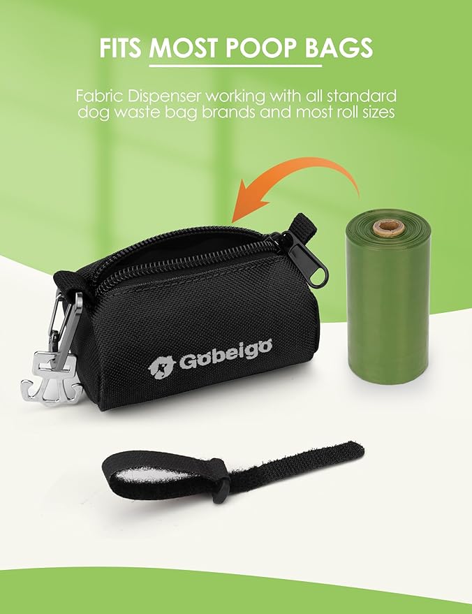 Gobeigo Dog Poop Bag Holder for Leash, Large Opening for Easy Pull Out, Doggy Poo Bag Dispenser with Used Waste Bag Carrier Suitable for Any Retractable Leash with 15 Unscented Bags (Black)