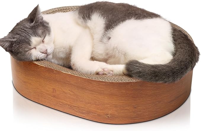 ComSaf Cat Scratcher Bed, Durable Cat Scratching Board, Oval Cat Scratch Pad, Corrugated Cardboard Cat Scratcher Bed for Indoor Cats to Lounge, Protecting Furniture, Bowl Shape