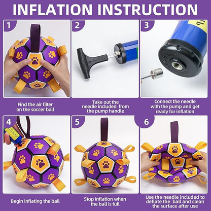 QDAN Extra Large Dog Toys Soccer Ball - Durable Dog Balls for Extra Large Dogs with Straps, Interactive Dog Tug Toy with Strap for Tug of War (9 Inch)