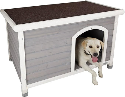Petsfit Large Dog House, Wooden Outdoor Dog Kennel w/Hinged Roof, Weatherproof Dog Houses for Medium Dogs Outside w/Adjustable Foot Pads, 40.8" L X 26" W X 27.6" H, Grey