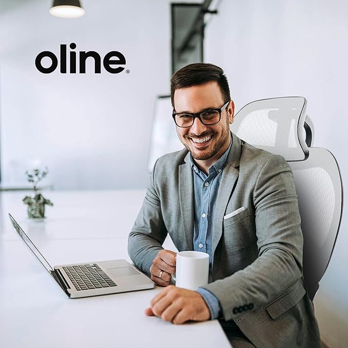 Oline ErgoPro Ergonomic Office Chair with 4D Adjustable Armrest, 3D Lumbar Support and Blade Wheels - Mesh Computer Gaming Rolling Desk Executive Swivel Home Chair (White)