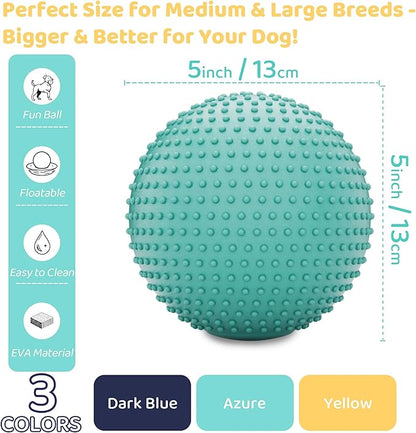 Dog Balls, EVA Dogs Toy Ball for Aggressive Chewers, 5 Inch Durable High Elasticity Interactive Ball for Training Dog Catch and Fetch, Floatable Toy for Medium and Large Dogs Puppies (Azure)