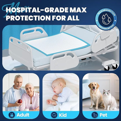 MILDPLUS Heavy Duty Underpad 36''x36'' 50 Count (Blue) | 125 Grams Extra Large Chucks Pads 3XL Disposable Bed Pads, Super Absorbent Incontinence Pads for Adults, Kids, Pee Pads