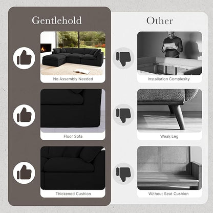 Cloud Modular Sectional Sofa Couch,141” U-Shape Sofa with Wide Armrest, Modern High-Density Sponge Compressed Couch for Living Room, Bedroom,No Assembly Needed (Black, 4 Seats+ 2 Ottoman)
