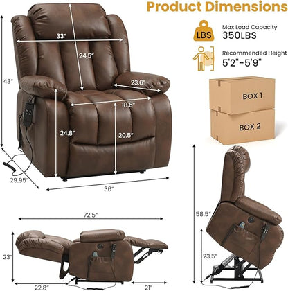 PARKOL Dual Motor Power Lift Recliner Chair for Elderly, 180-Degree Infinite Position Lay Flat Leather Recliner Chairs, with Massage and Heating, USB & Type-C Port and Remote (Ochre, Medium)
