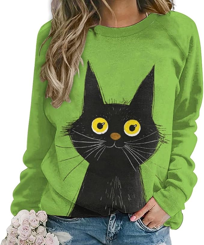 Womens Long Sleeve Tops Y2k Japanese Art Print Sweatshirts Fall Pullover for Women Crewneck Vintage Shirts Boho Tops
