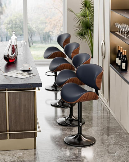 Aowos Bar Stools, Adjustable Swivel Leather Bar Stools for Kitchen Island, Mid Century Modern Counter Height Bar Chairs Barstools with Back & Footrest (Blue 1PCS)