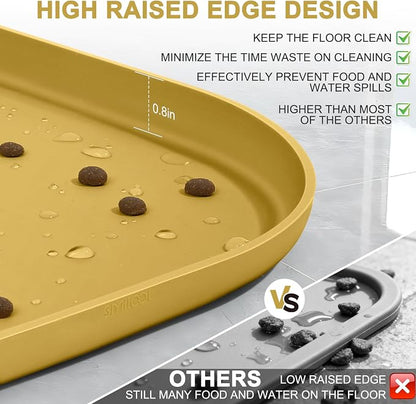 SMILOOL Waterproof Silicone Pet Food Mat with Raised Edge for Dog & Cat | 22" x 14" Non-Slip Pet Feeding Mats with Lip for Food & Water Bowl, Food Grade, Easy Cleaning, Honey
