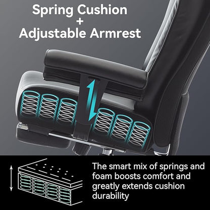 Efomao Big and Tall Office Chair 450lbs, 5.9" Thick Pocket Spring Executive Chair with Footrest, High Back PU Leather Ergonomic Desk Chair, Wide Computer Chair, Black