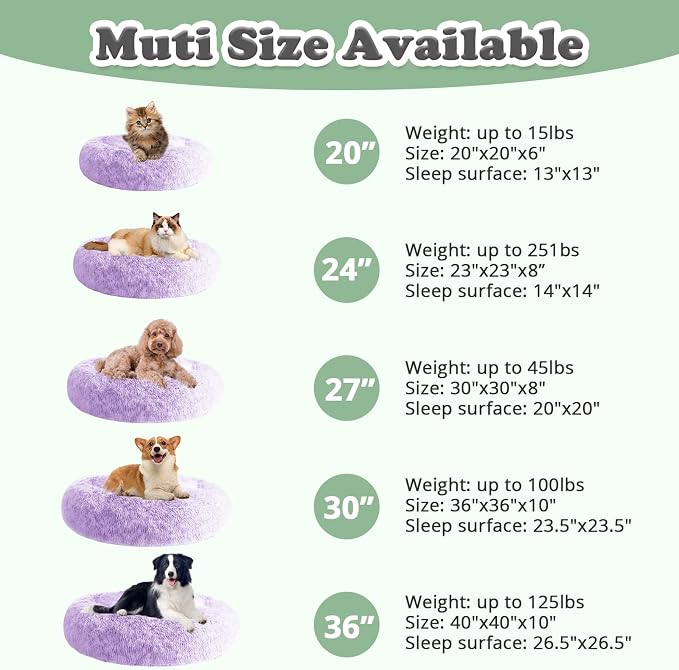 JOLLYVOGUE Dog & Cat Bed, Calming Anti-Anxiety Pet Bed for Small Dogs, Fluffy Donut Cushion for Small and Medium Pets (20")