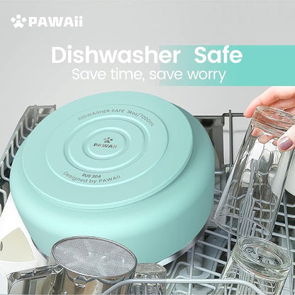 Pawaii Dog Bowl, 68 oz Stainless Steel Food and Water Bowl, ID Tag, 1 Pack | Double-Wall Design,Non-Slip Rubber Base,Dishwasher Safe,Smooth Open Design, Not a Slow Feeder,Easy-Rinse Interior