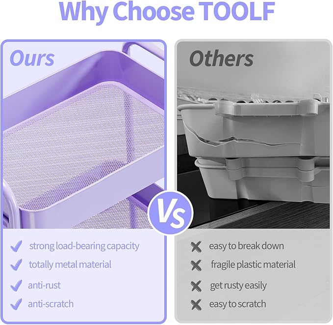 TOOLF 3-Tier Metal Rolling Cart