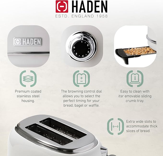 Haden Heritage 2-Slice Wide-Slot Toaster, Stainless-Steel Bread Toaster
