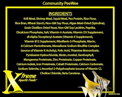 Xtreme Community Peewee 1.5mm Pellets: Slow Sinking & Ideal for Community Fish - Boosts Immune & Digestive Health, Enhances Color & Energy, Max Protein Fish Food – USA Farm Grown (38oz)