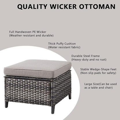 Rilyson Wicker Patio Furniture Set - 5 Piece Rattan Outdoor Sectional Conversation Sets with 2 Chairs,2 Ottomans and 1 Side Table for Porch Deck Garden(Mixed Grey/Grey)