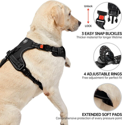 NESTROAD No Pull Dog Harness,Adjustable Oxford Dog Vest Harness with Leash,Reflective No-Choke Pet Harness with Easy Control Soft Handle for Large Dogs(X-Large,Black)
