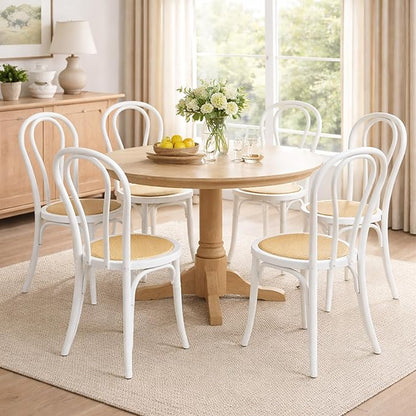 DM Furniture Wedding Chairs, Rattan Dining Chairs Set of 6 French Bistro Chair with Backrest Bentwood Cafe Chair for Dining/Kitchen Room,Home,Banquet, No Assembly Required, White Wood
